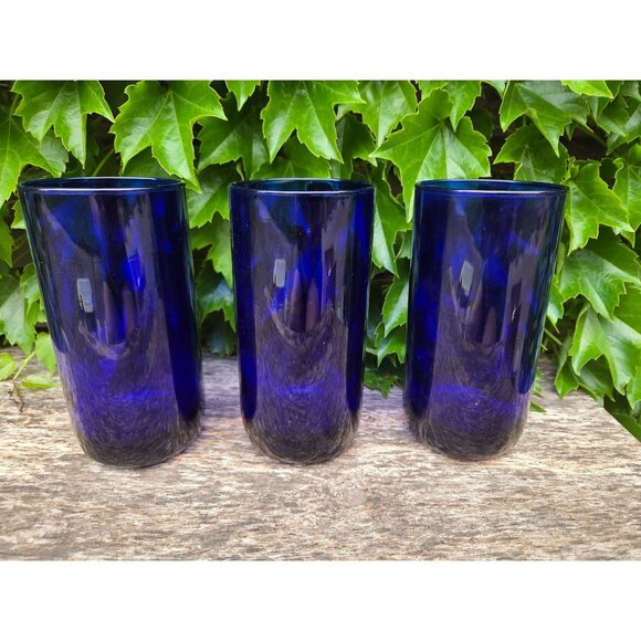 Set Of 3 Libbey Metropolitan Cobalt Blue 16 Fl Oz Glass Coolers - Picture 1 of 3